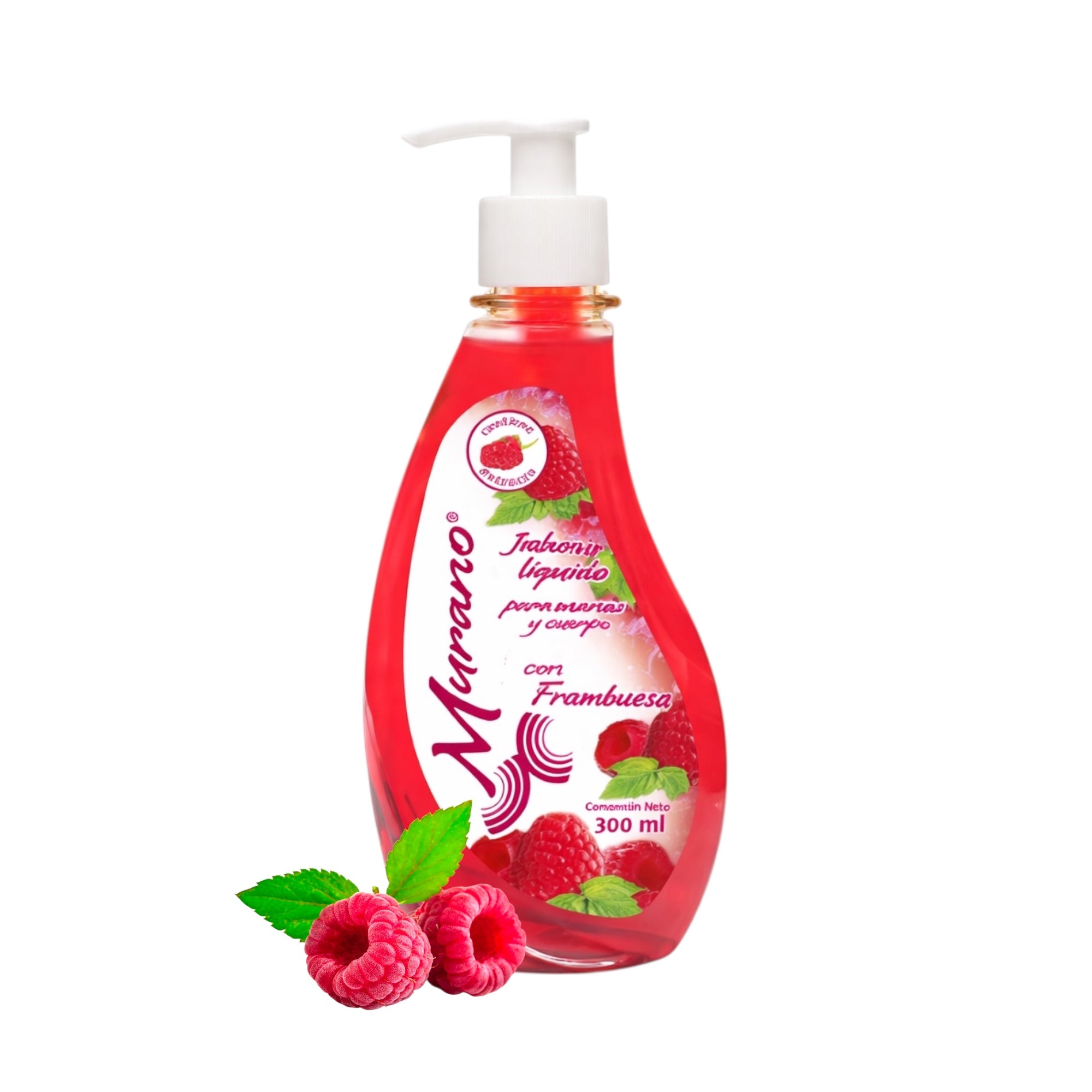 10 Botellas DeJabón Líquido Para Manos y Cuerpo Murano Frambuesa 300 ml - Farvisan