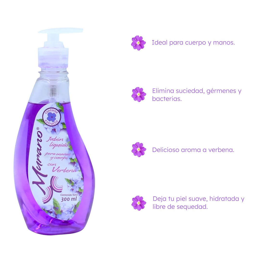 10 Botellas De Jabón Líquido Para Manos y Cuerpo Murano Verbena 300 ml - Farvisan
