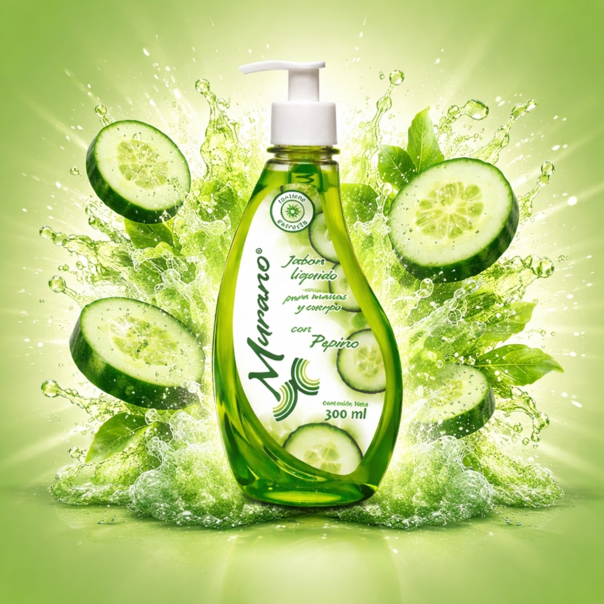 10 Botellas De Jabón Líquido Para Manos y Cuerpo Murano Pepino 300 ml - Farvisan