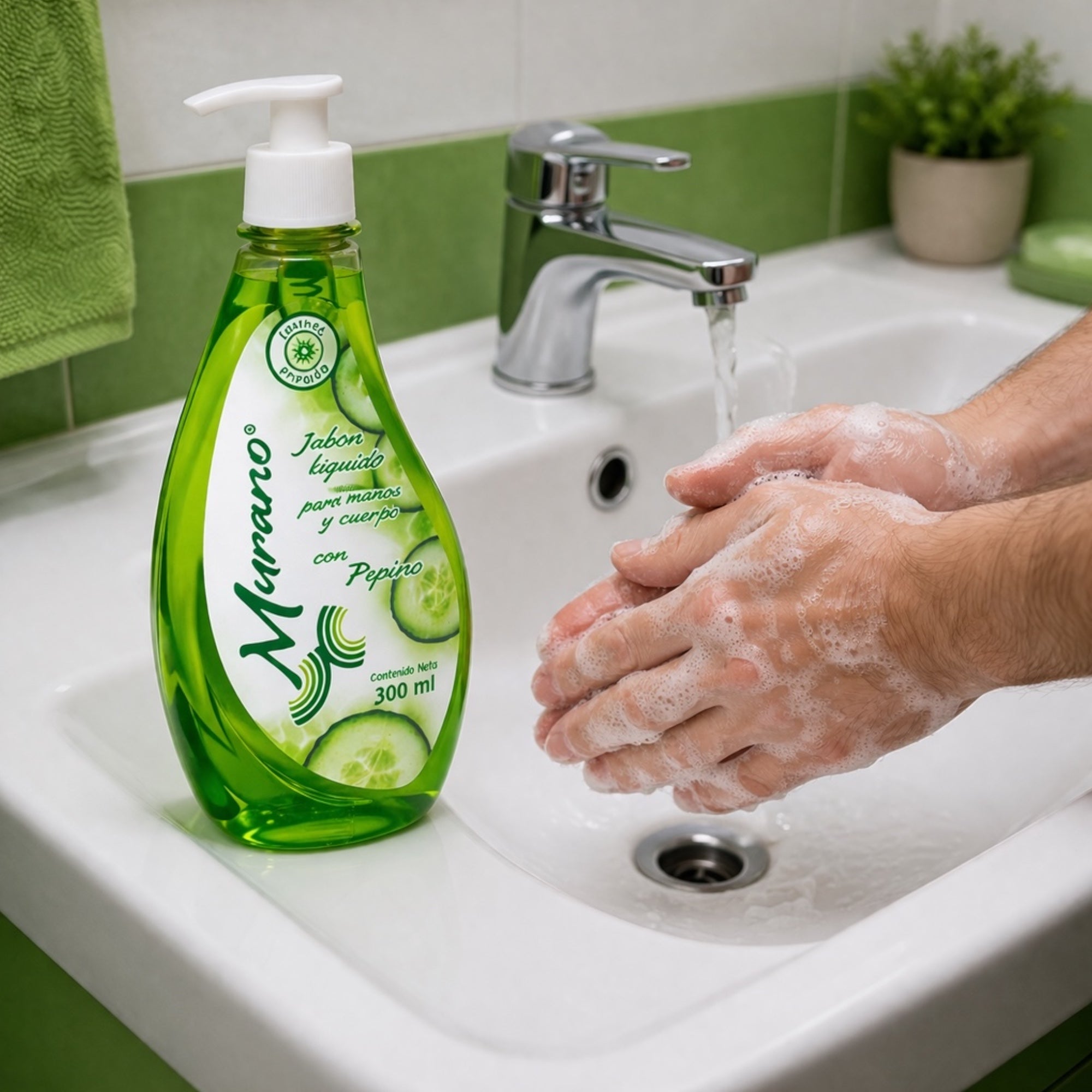 10 Botellas De Jabón Líquido Para Manos y Cuerpo Murano Pepino 300 ml - Farvisan