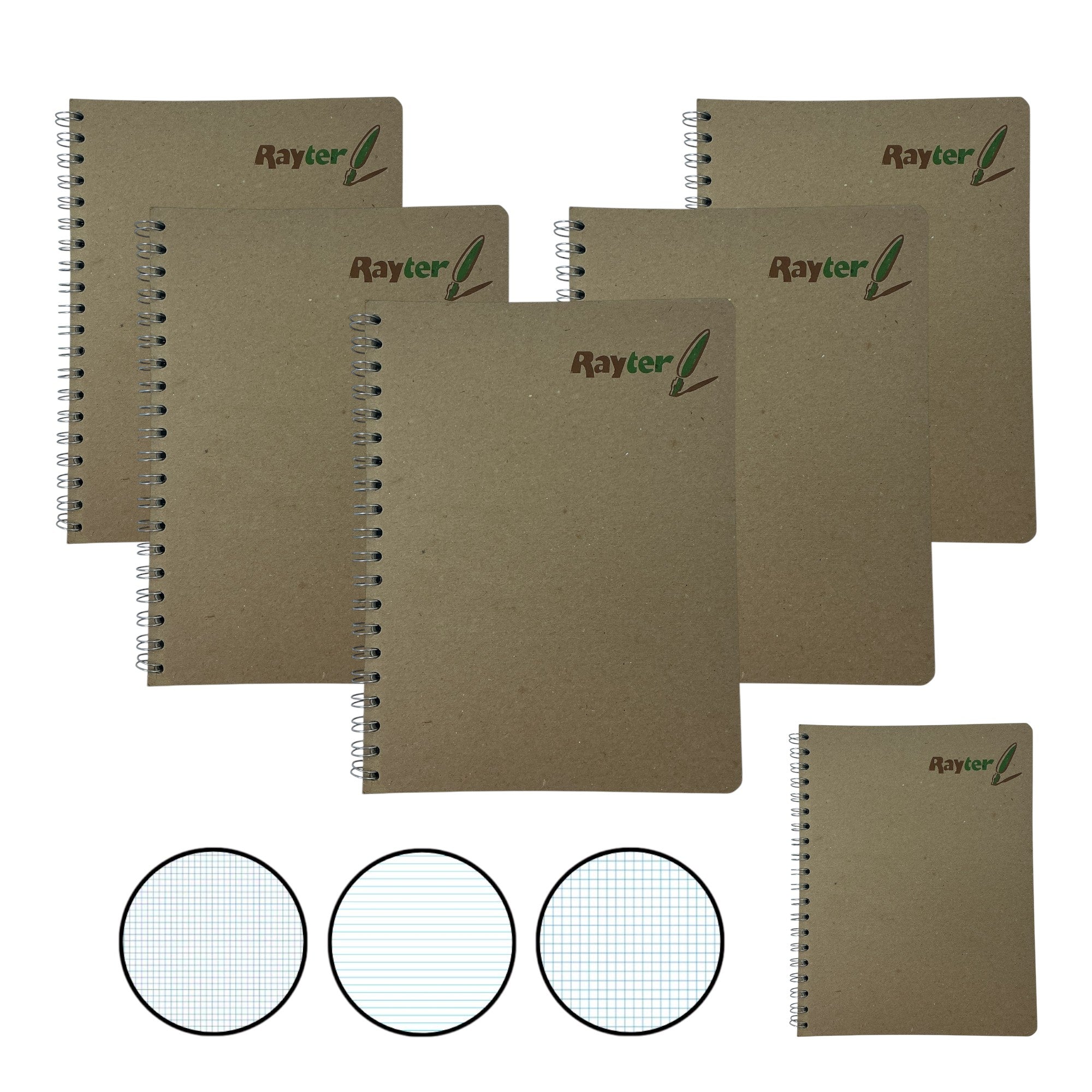 6 Pack Libretas Profesionales Ecológicas Rayter 100 Hojas Doble Aro Cuadro Chico, Grande y Raya - Farvisan
