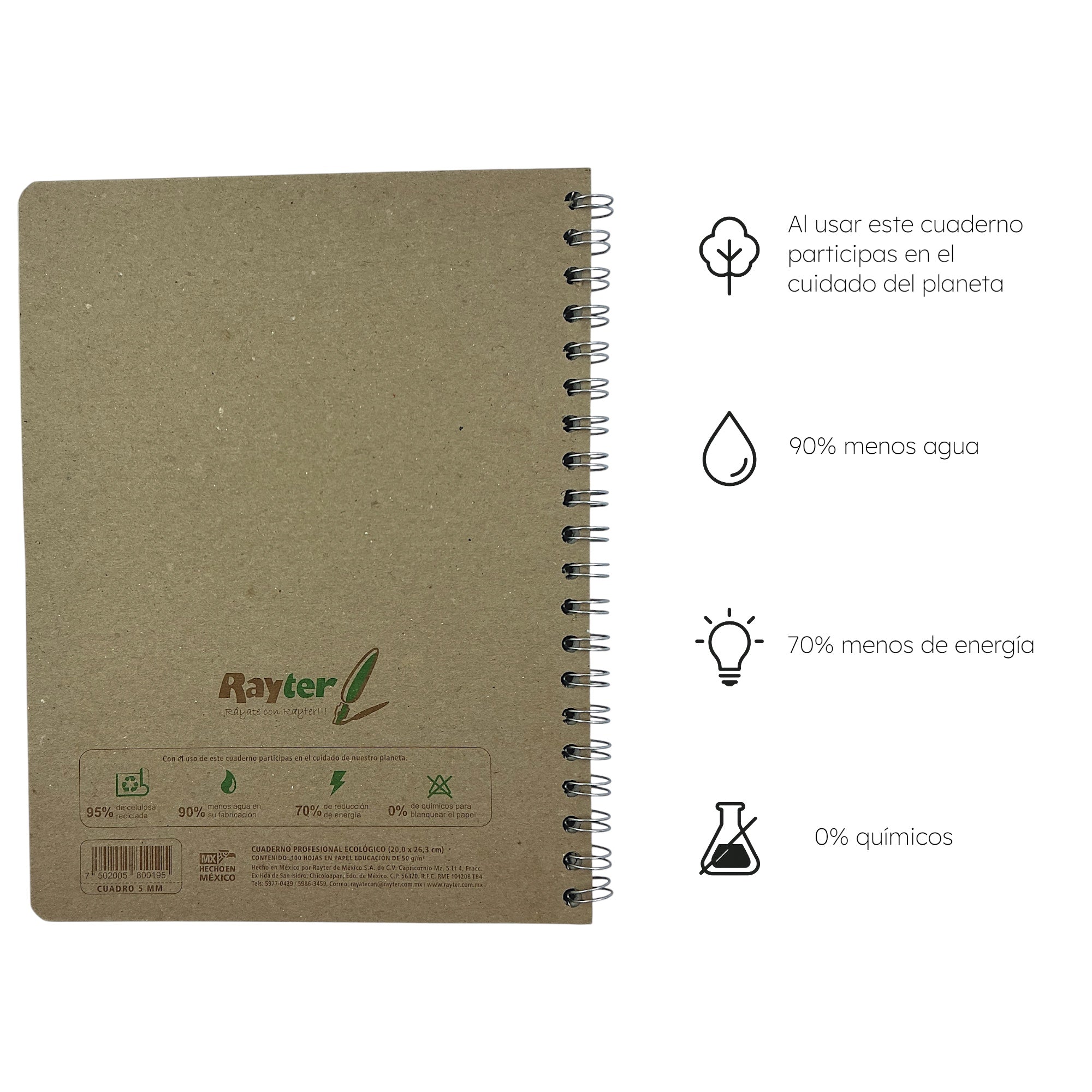 6 Pack Libretas Profesionales Ecológicas Rayter 100 Hojas Doble Aro Cuadro Chico, Grande y Raya - Farvisan