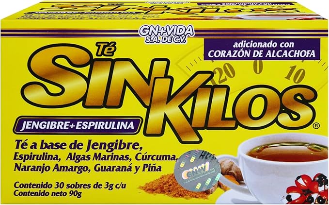Caja con 24 Paquetes de Té Jengibre + Espirulina P/ Bajar de Peso – Sin Kilos Gn+Vida - Farvisan