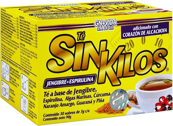 Caja con 24 Paquetes de Té Jengibre + Espirulina P/ Bajar de Peso – Sin Kilos Gn+Vida - Farvisan