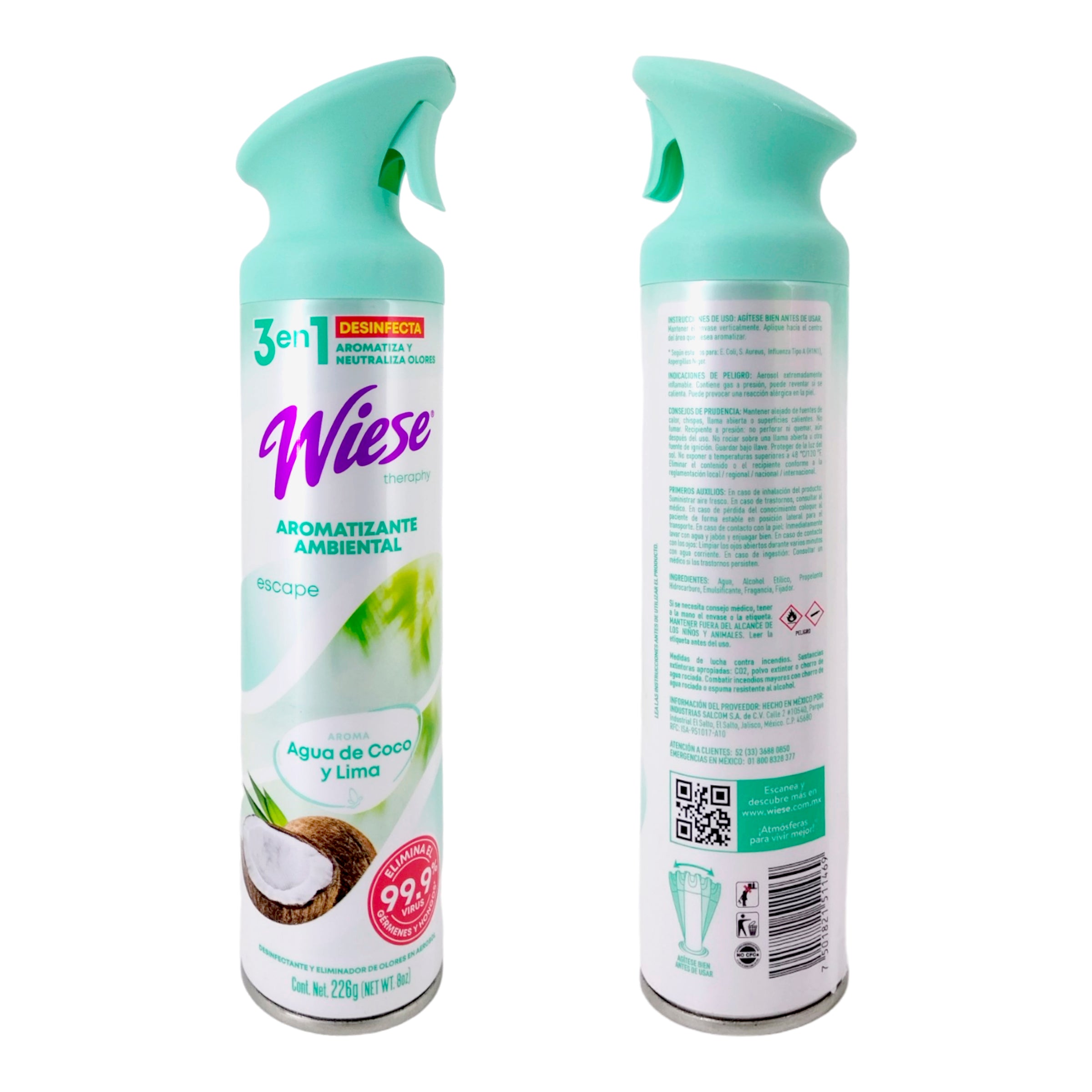 Pack 12 Aromatizantes Wiese Agua de Coco y Lima 226 g – Desinfecta, Aromatiza y Neutraliza Olores - Farvisan