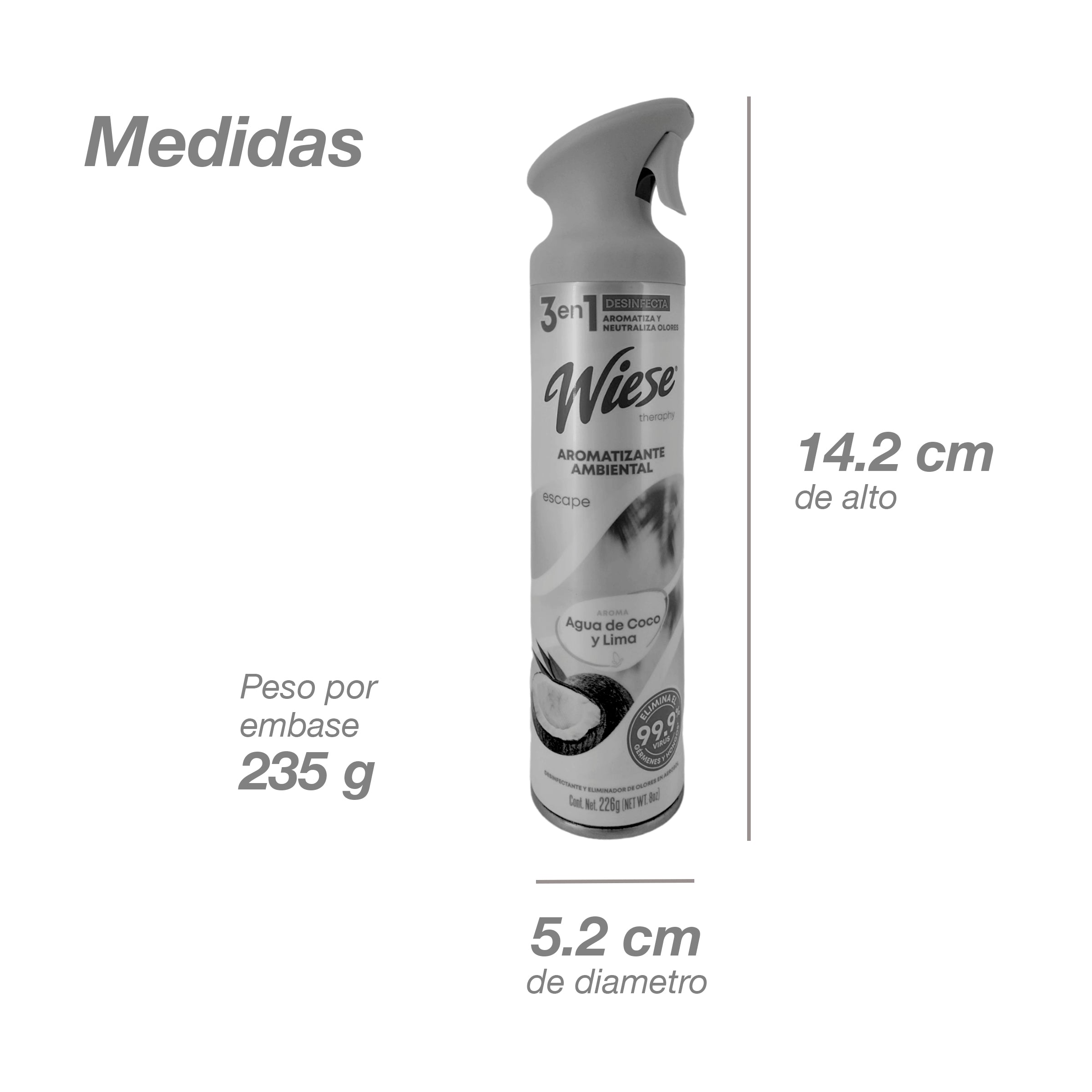 Pack 12 Aromatizantes Wiese Agua de Coco y Lima 226 g – Desinfecta, Aromatiza y Neutraliza Olores - Farvisan