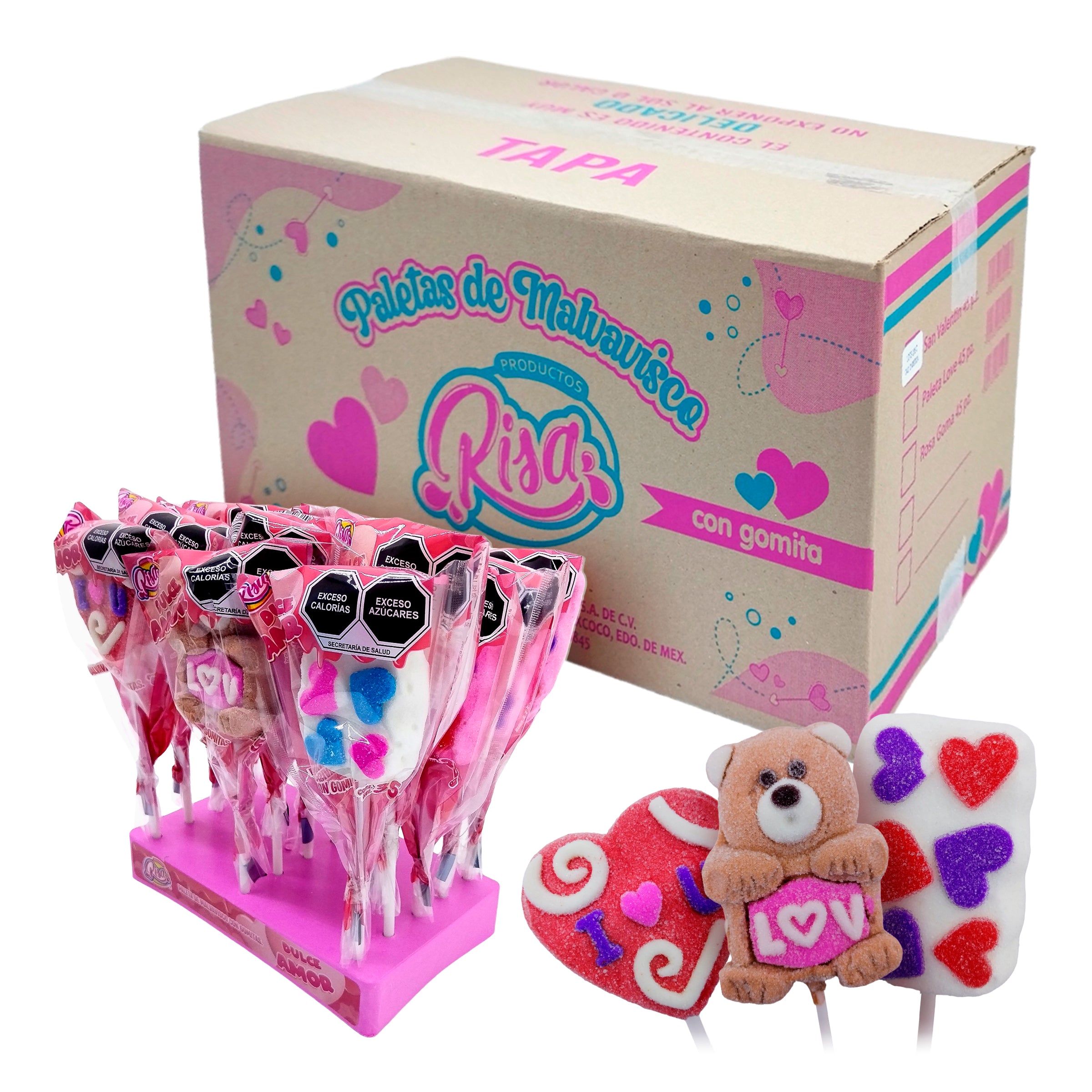Paletas de Malvavisco Risa 14 De Febrero Caja Con 45 Piezas + 3 Despachadores - Farvisan - Default Title