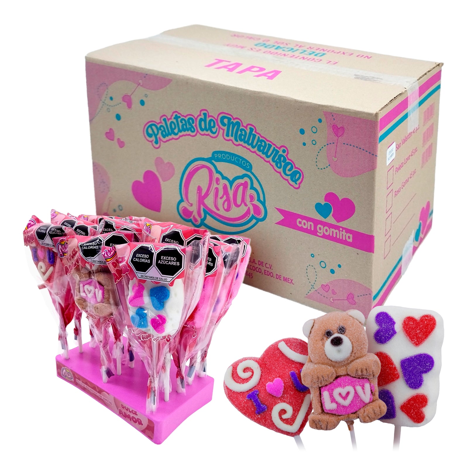Paletas de Malvavisco Risa 14 De Febrero Caja Con 45 Piezas + 3 Despachadores - Farvisan - Default Title