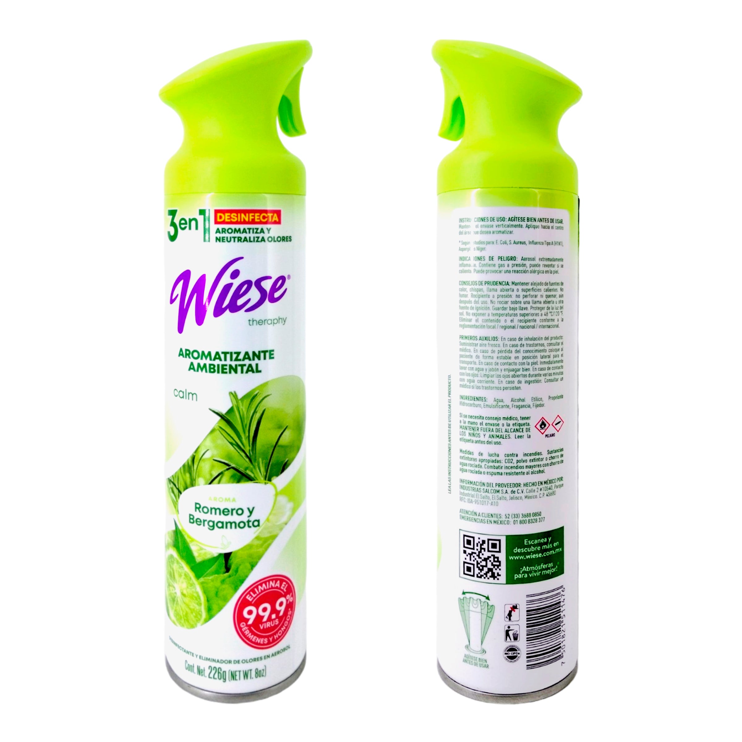 Pack 12 Aromatizantes Wiese Romero y Bergamota 226g - Desinfecta, Aromatiza y Neutraliza Olores - Farvisan