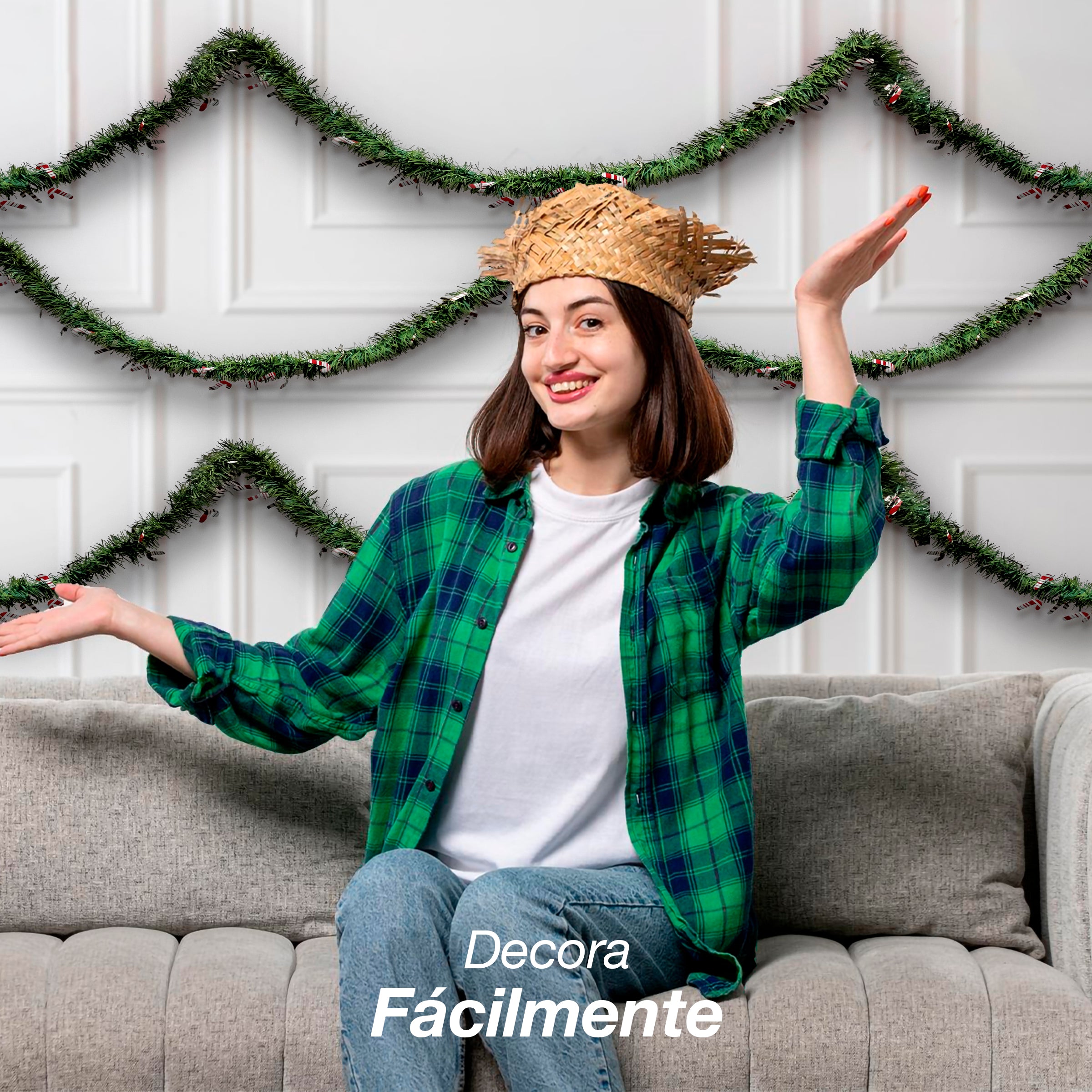 Caja con 12 Rollos de Escarcha Navideña Verde Pino con Copos de Nieve – 20 Metros por Rollo (Total: 240 Metros) - Farvisan