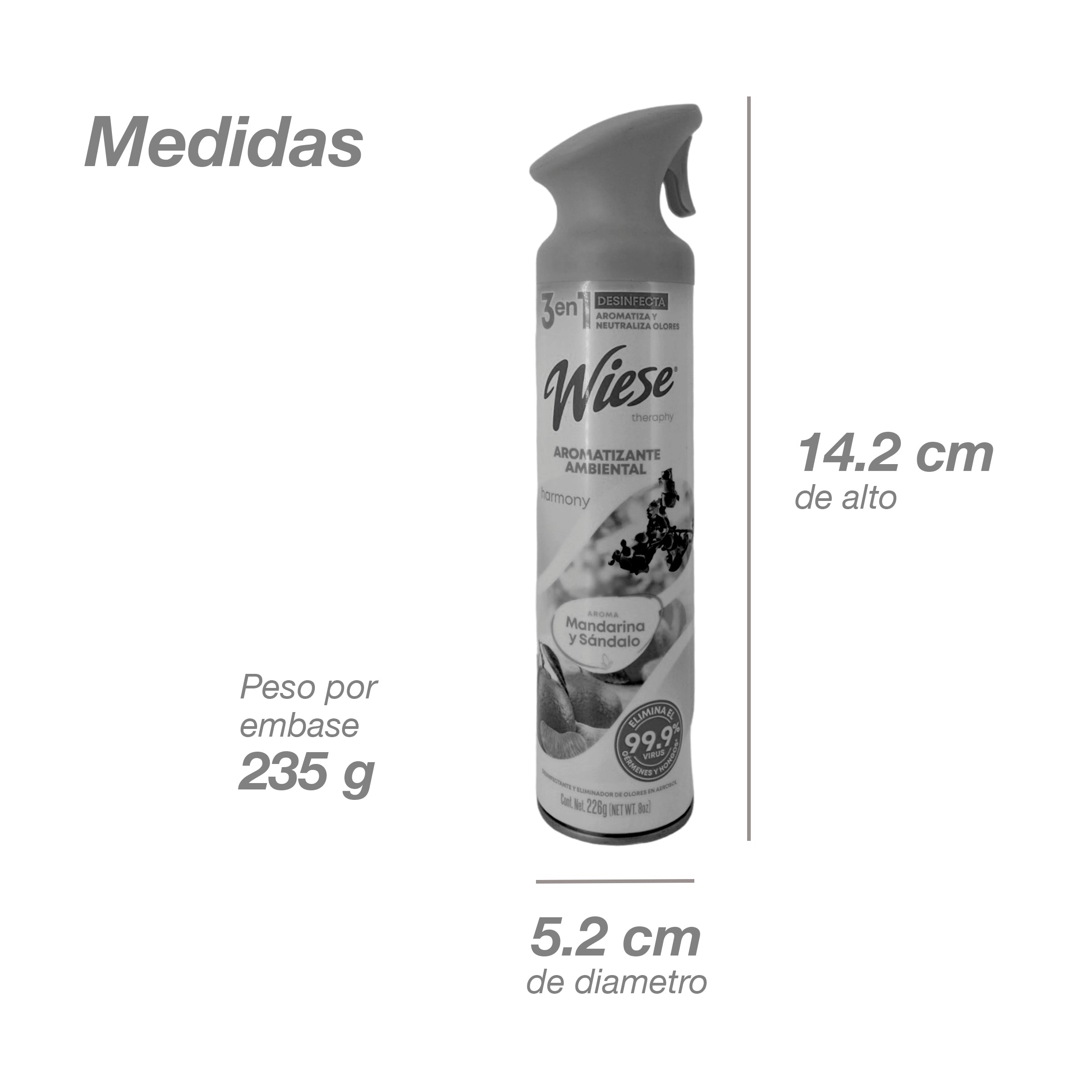 Pack 12 Aromatizantes Wiese Mandarina y Sándalo 226g - Desinfecta, Aromatiza y Neutraliza Olores - Farvisan