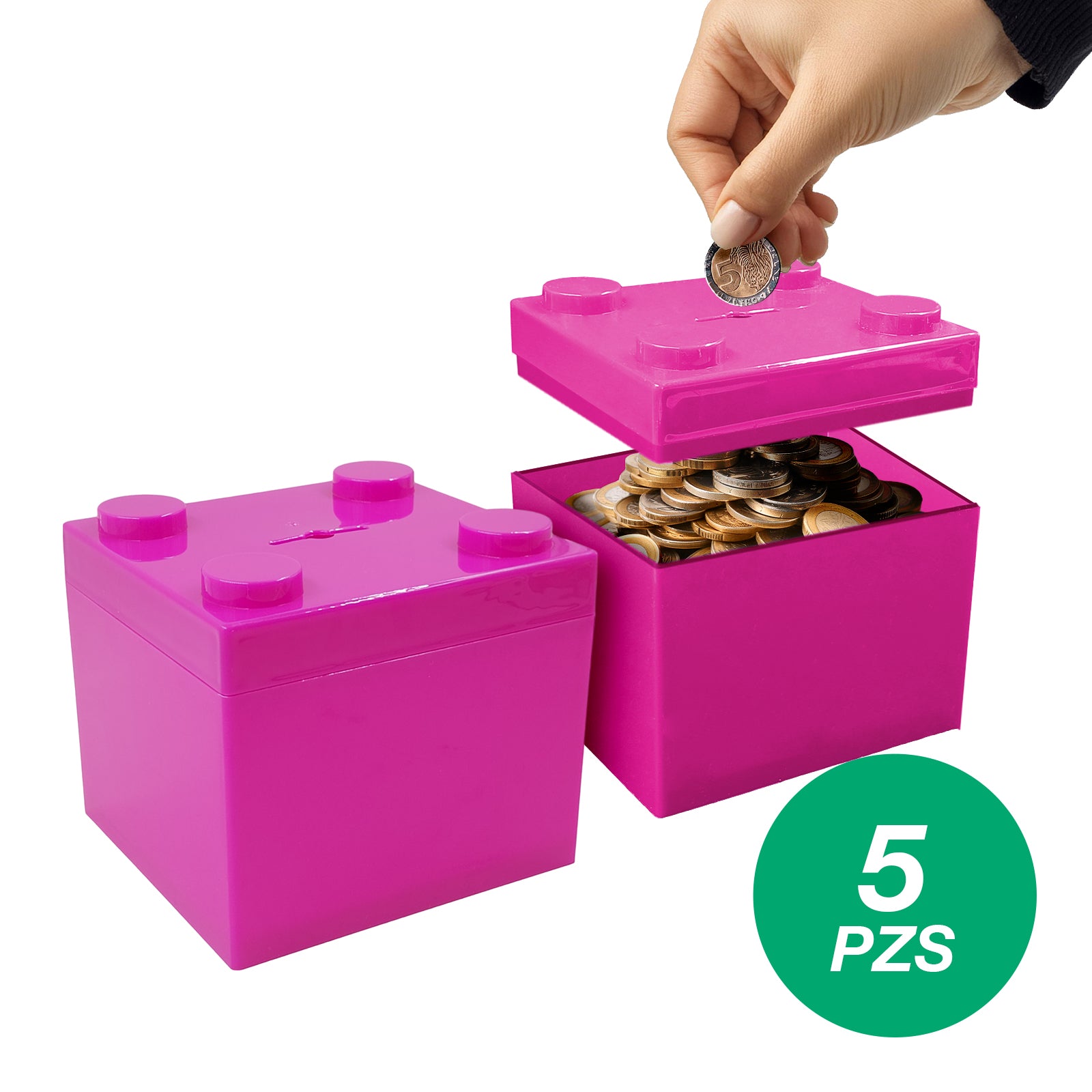 5 pzs Cubo Ensamblable Alcancía Color Rosa