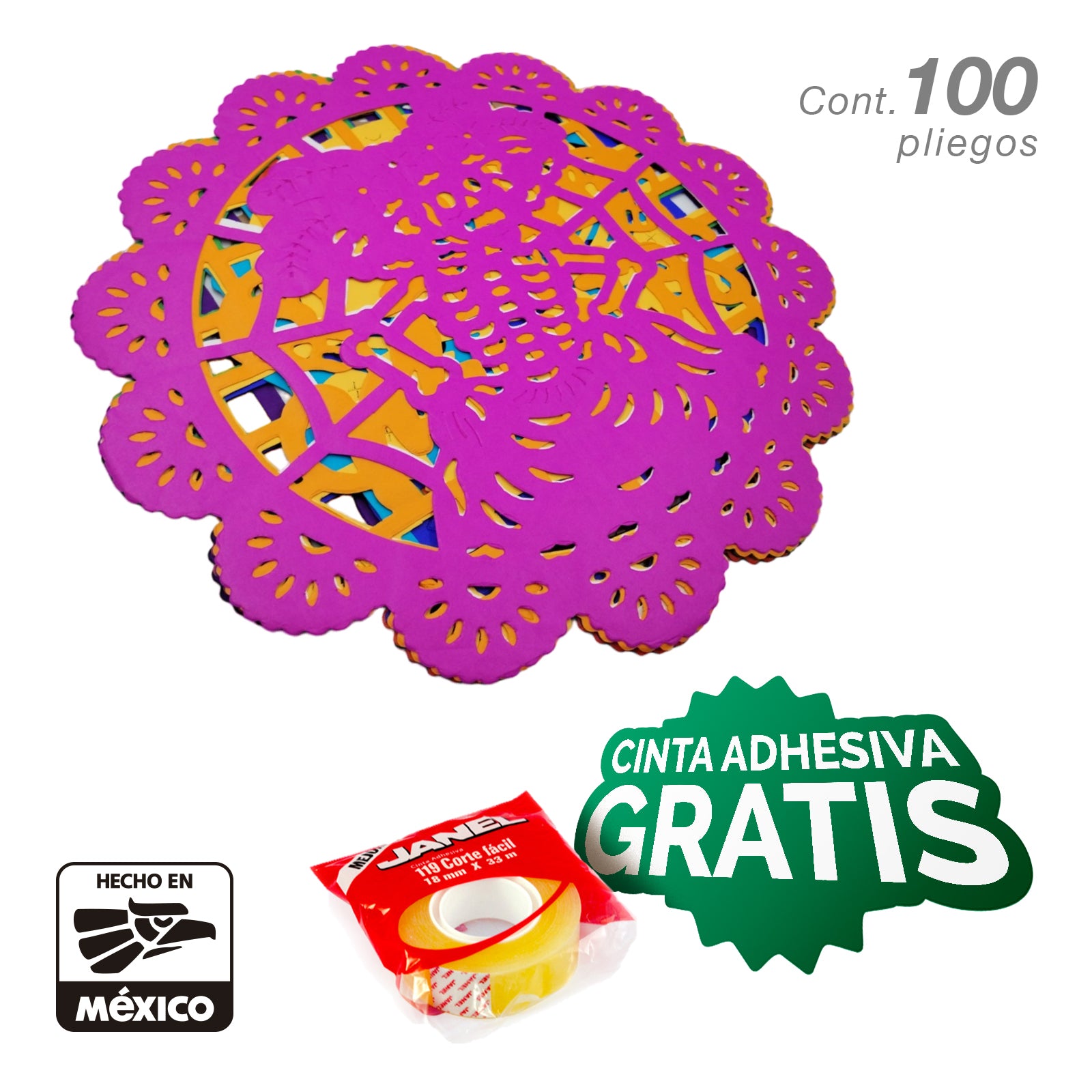 Pack 5 Paquetes Papel Picado Día de Muertos Farvisan 100 Piezas Multicolor con Cinta de Regalo - Farvisan