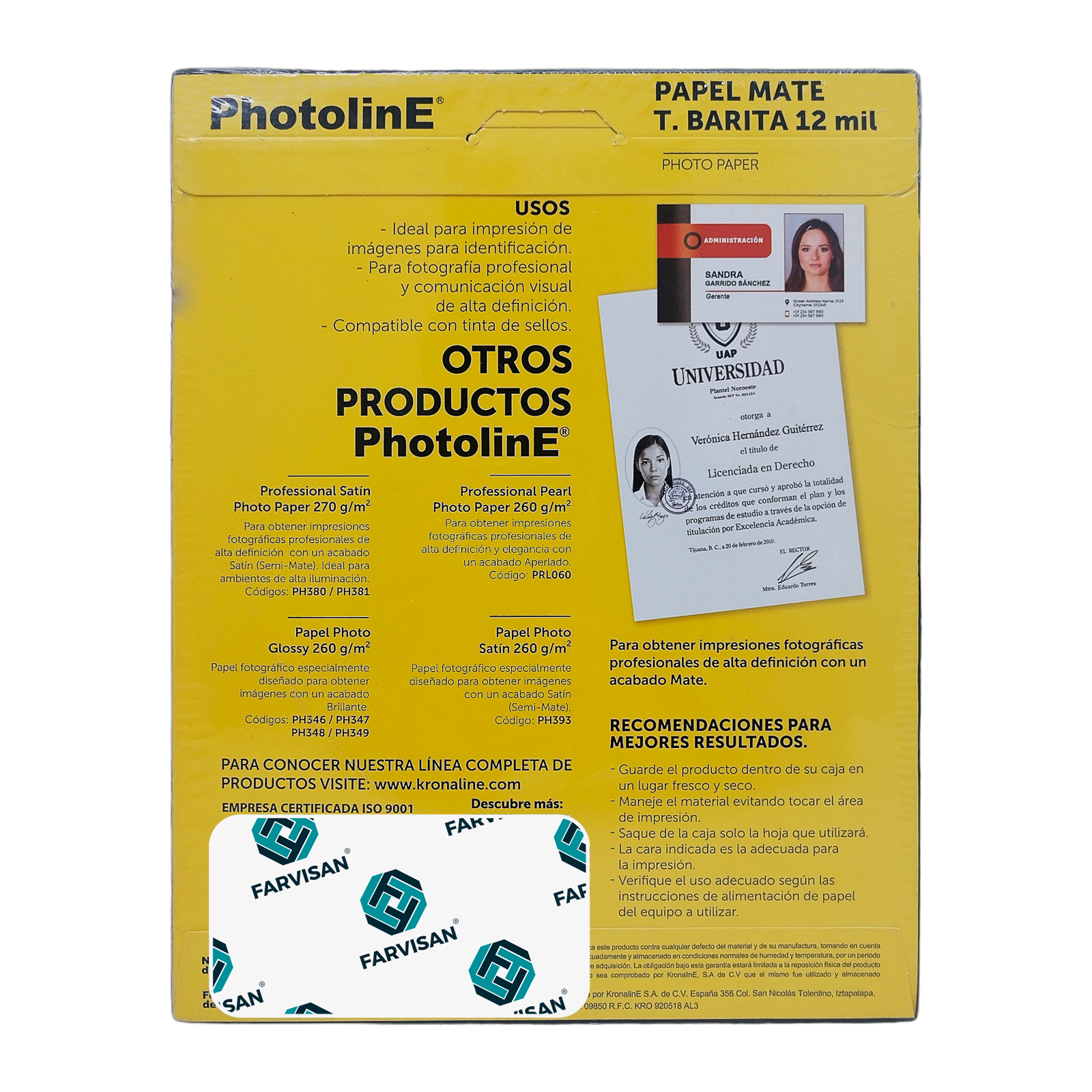 Caja con 12 Paquetes de Papel Fotográfico Barita Mate 4x6" Kronaline – 100 Hojas c/u - Farvisan
