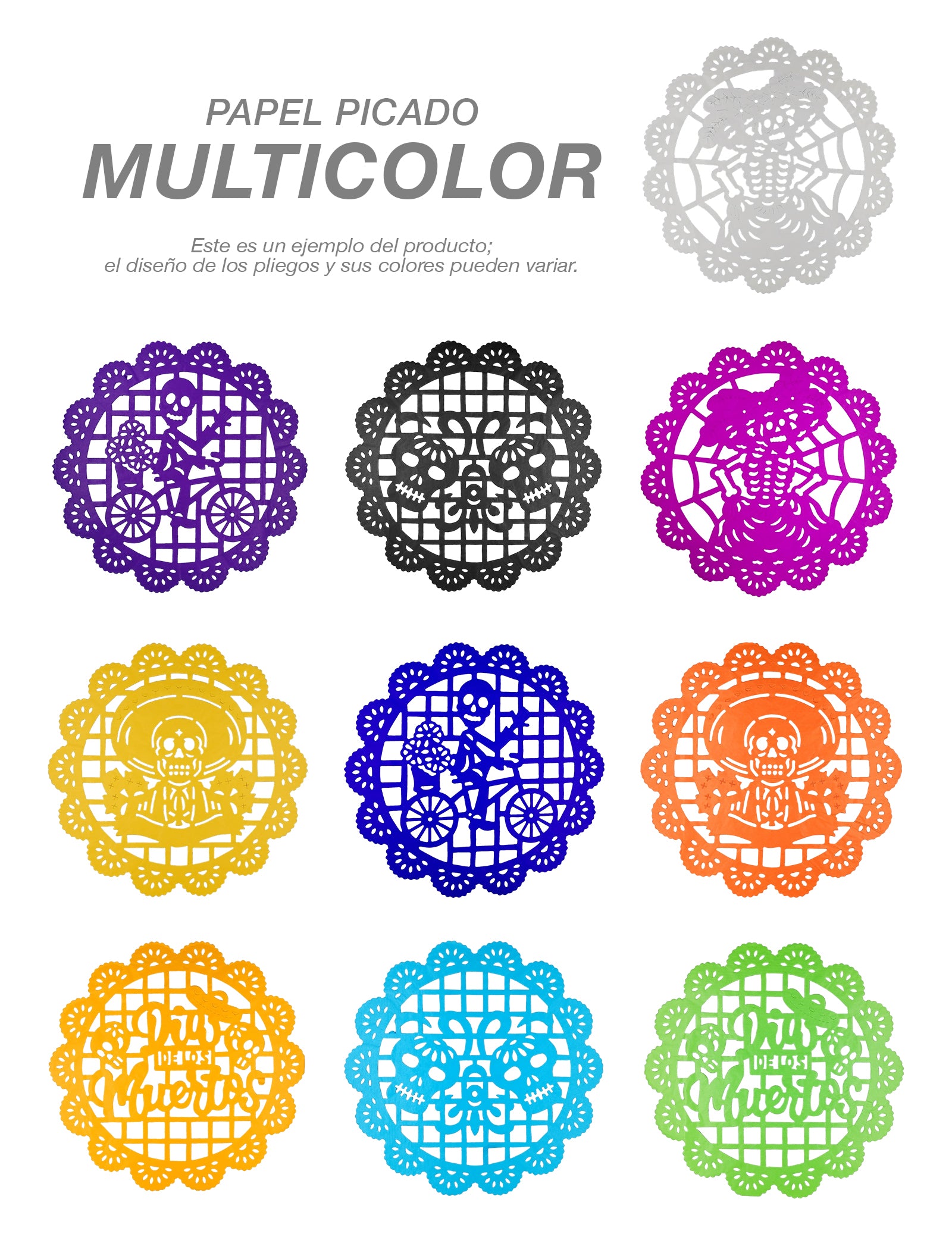 Pack 5 Paquetes Papel Picado Día de Muertos Farvisan 100 Piezas Multicolor con Cinta de Regalo - Farvisan