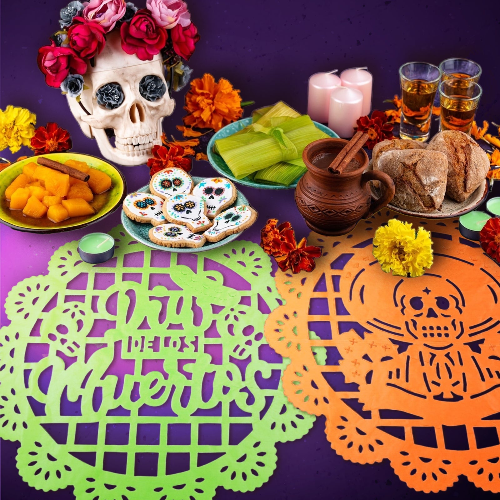 Pack 5 Paquetes Papel Picado Día de Muertos Farvisan 100 Piezas Multicolor con Cinta de Regalo - Farvisan