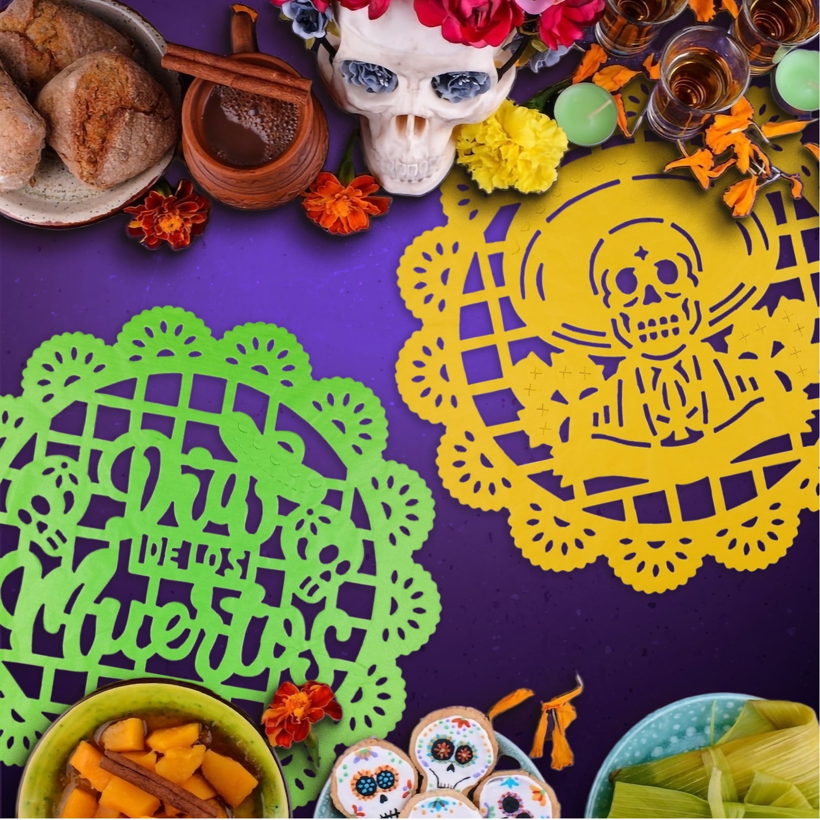 Pack 5 Paquetes Papel Picado Día de Muertos Farvisan 100 Piezas Multicolor con Cinta de Regalo - Farvisan