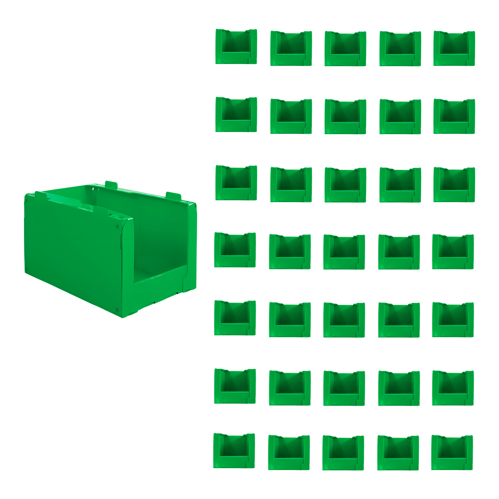 Cajas de Almacenamiento Apilables Farvisan de Plástico Corrugado Verde – Palet con 36 Piezas Planas - Farvisan
