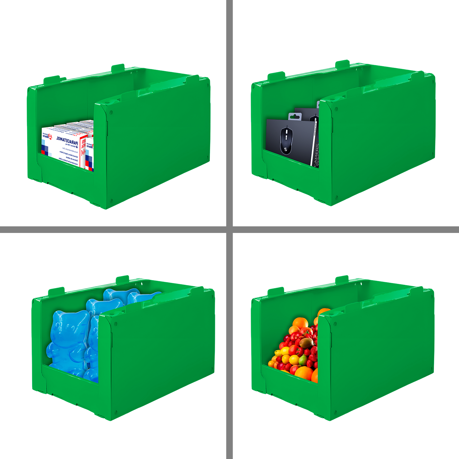 Cajas de Almacenamiento Apilables Farvisan de Plástico Corrugado Verde – Palet con 36 Piezas Planas - Farvisan
