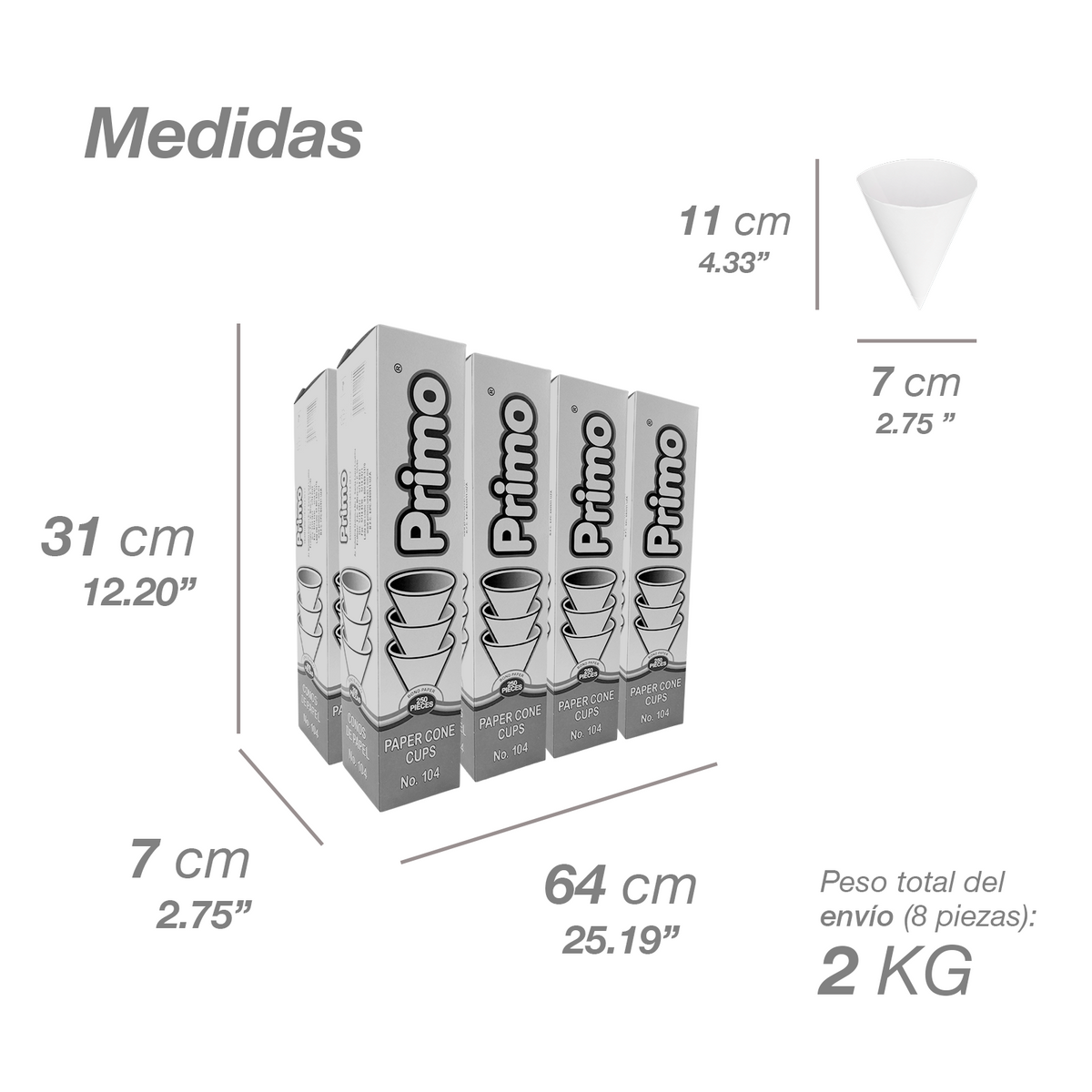 20 Paquetes Vaso Cono Primo No. 104 250 Piezas c/p - Farvisan