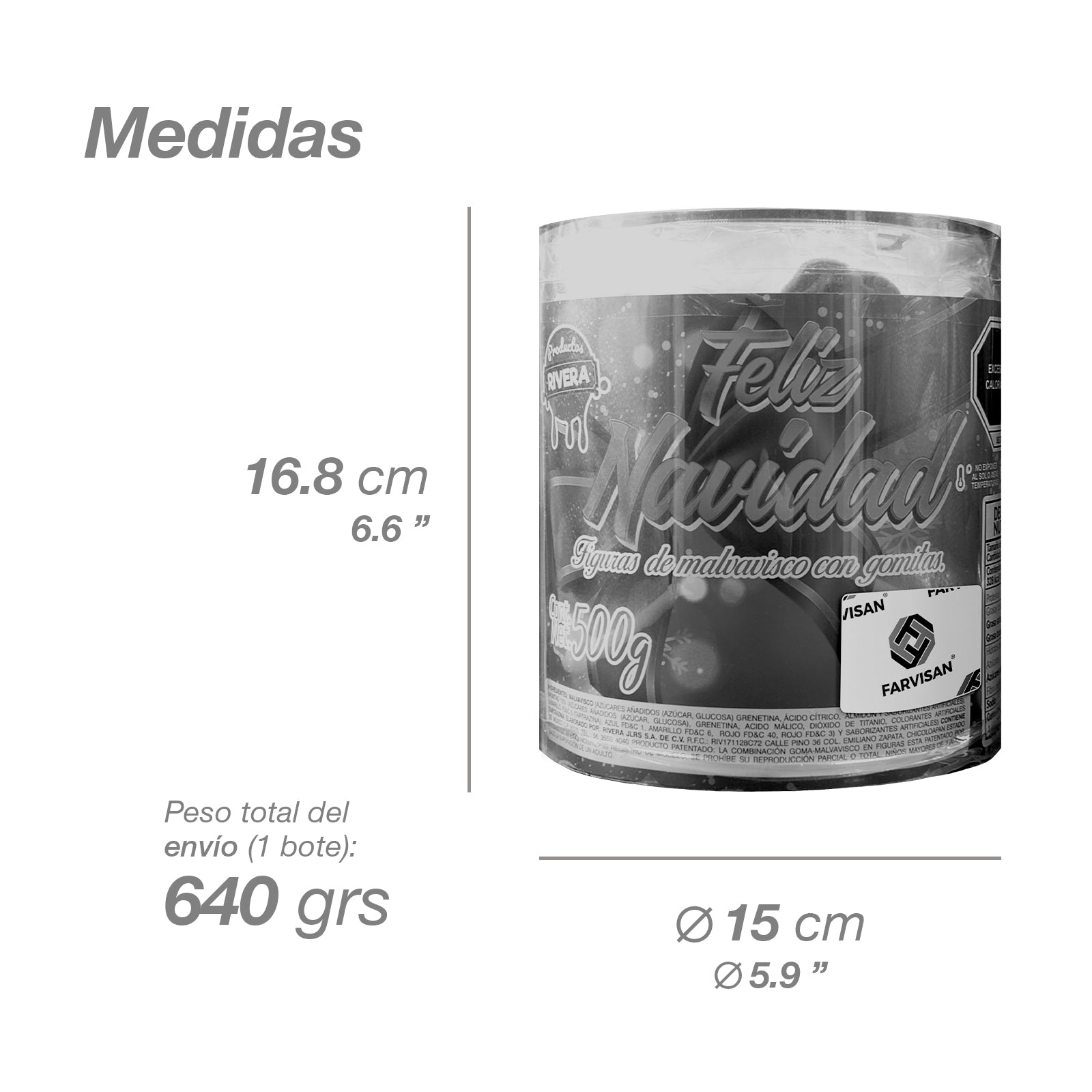 Malvavisco Navideño De Gomita Ácida Bote de 500 g Caja Con 16 Botes - Farvisan - Default Title