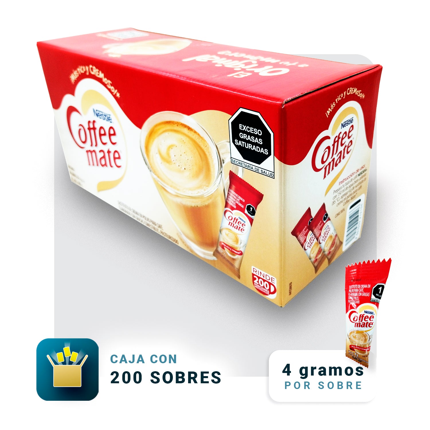 Caja Master con 6 Cajas de Coffee Mate Nestlé – 200 Sobres de 4g c/u | Sustituto de Crema en Polvo para Café - Farvisan