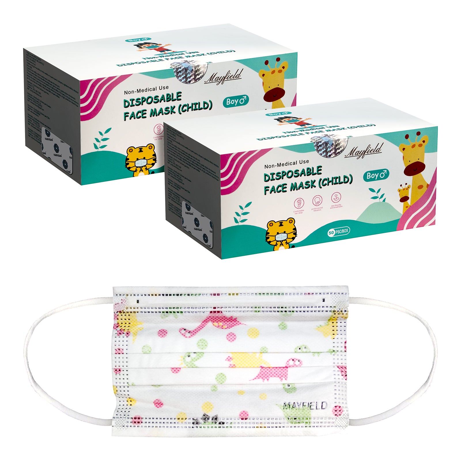 Cubrebocas Infantil Niño Mayfield 14.5×9.5 cm Tricapa – Caja 72 x 50 pzas