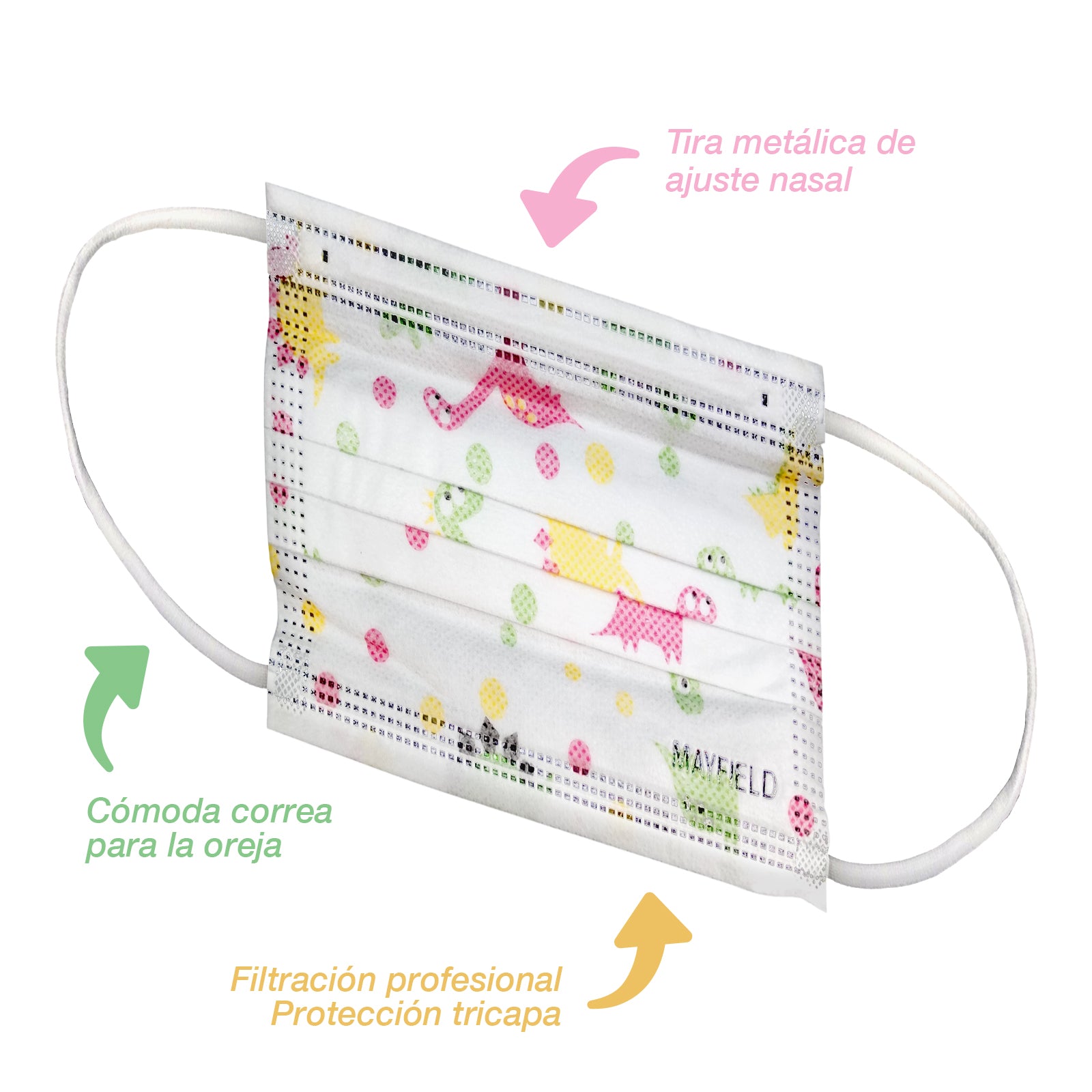 Cubrebocas Infantil Niño Mayfield 14.5×9.5 cm Tricapa – Caja 72 x 50 pzas