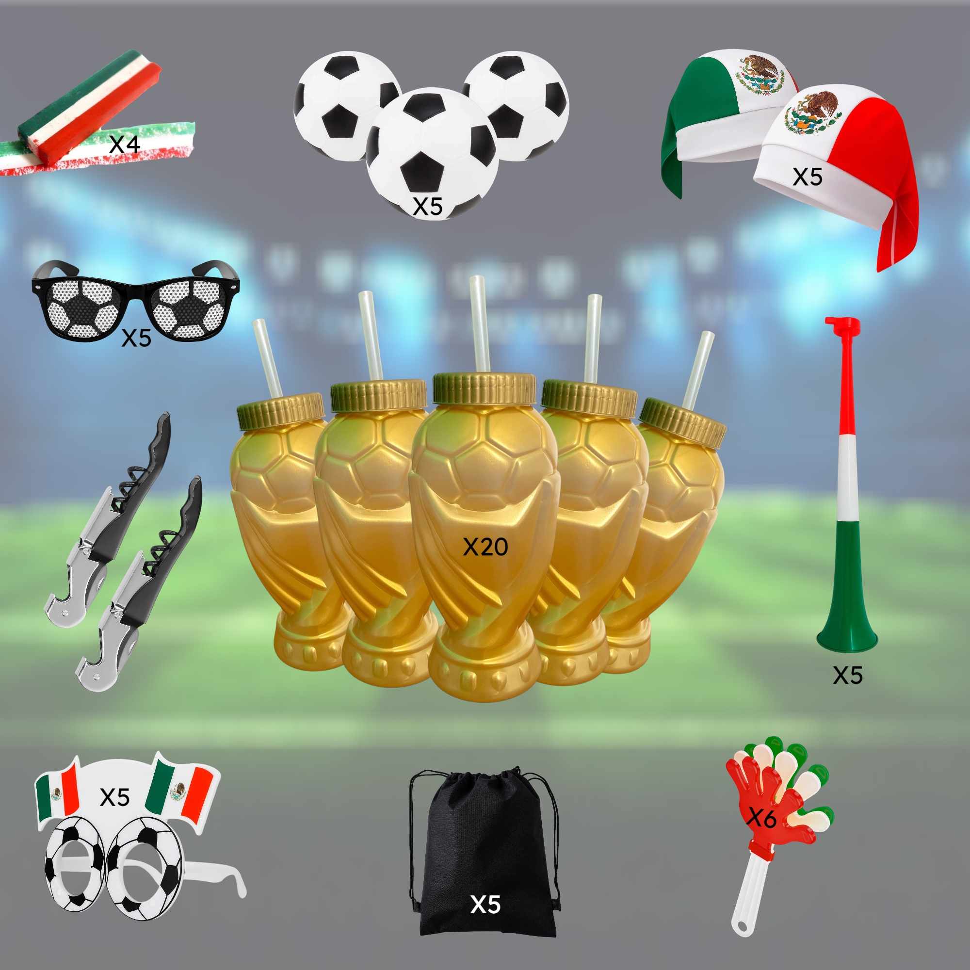 Kit Mundialista 2026 para 20 Personas con Copas y Accesorios