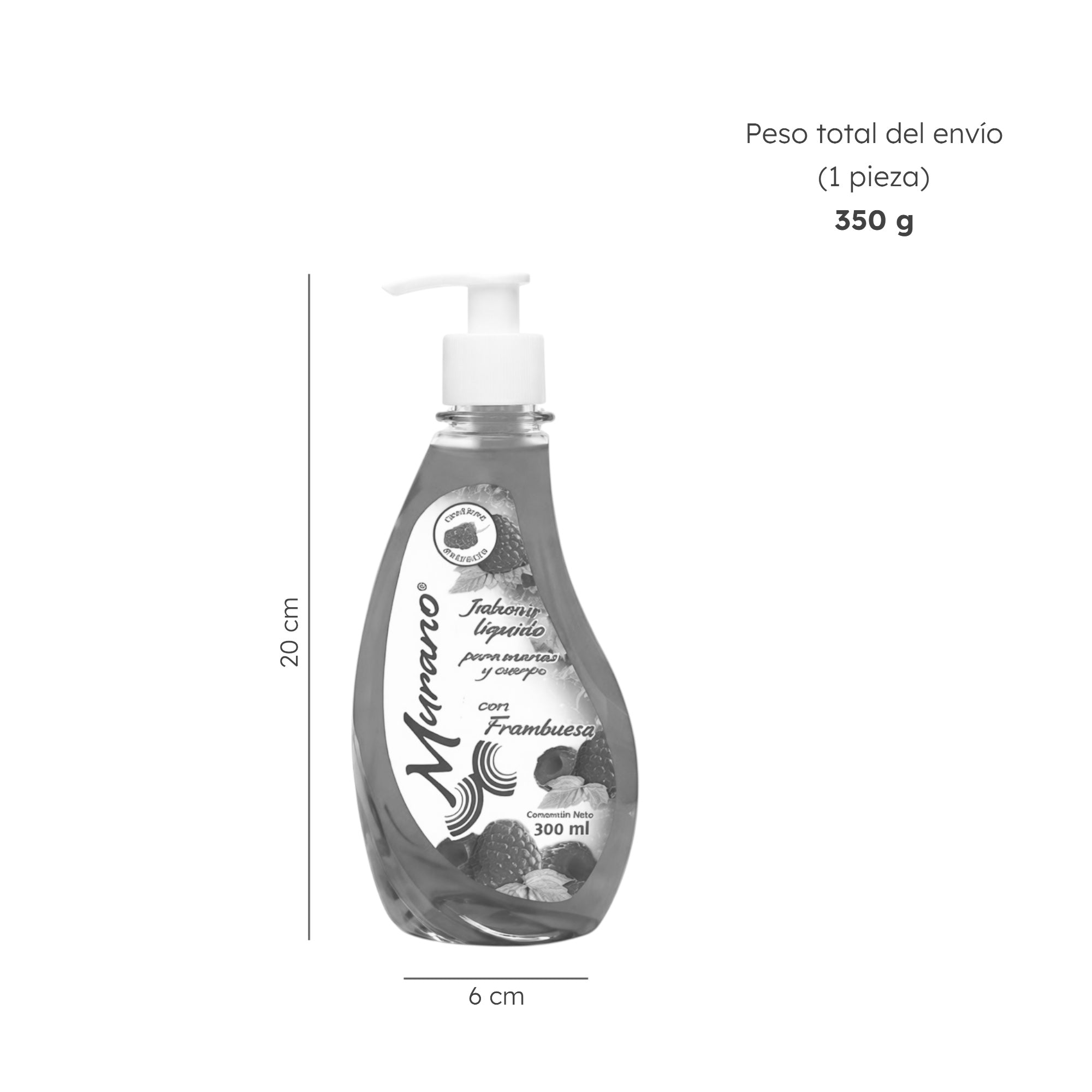 10 Botellas DeJabón Líquido Para Manos y Cuerpo Murano Frambuesa 300 ml - Farvisan