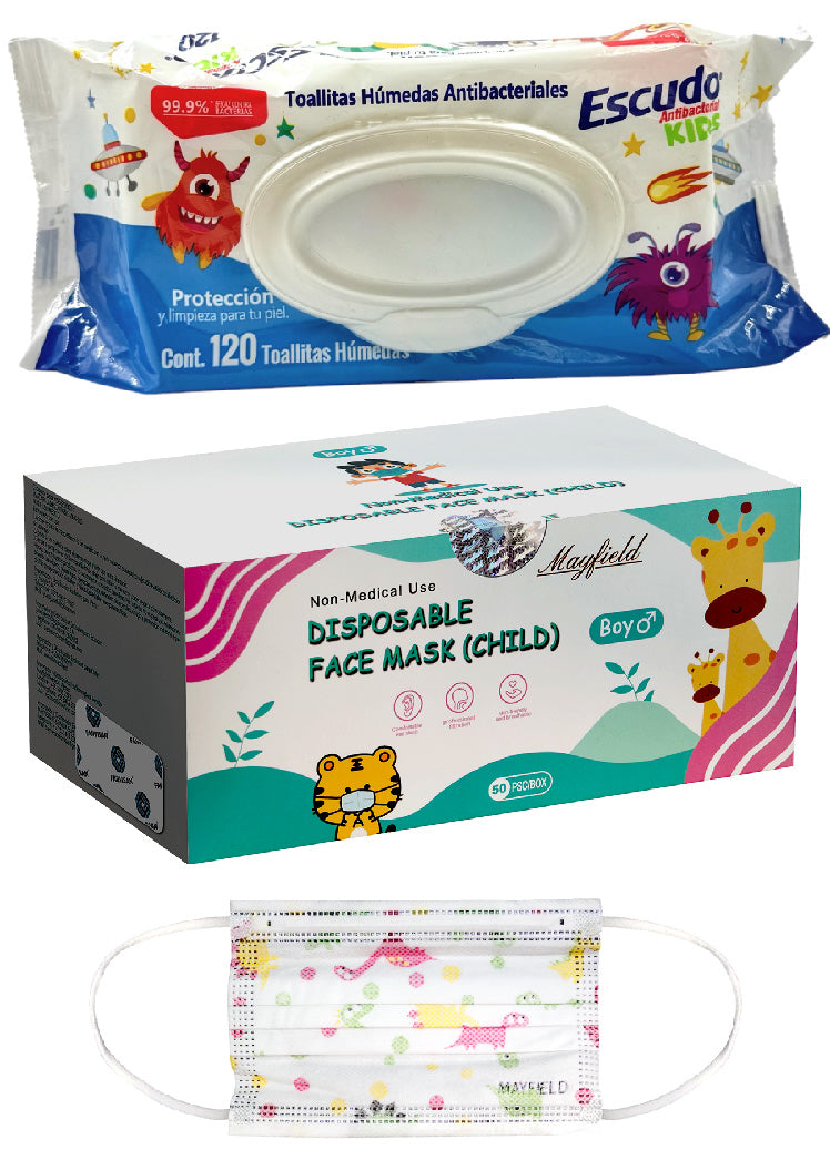 Cubrebocas Infantil Niño Mayfield 14.5×9.5 cm Tricapa – Caja 72 x 50 pzas