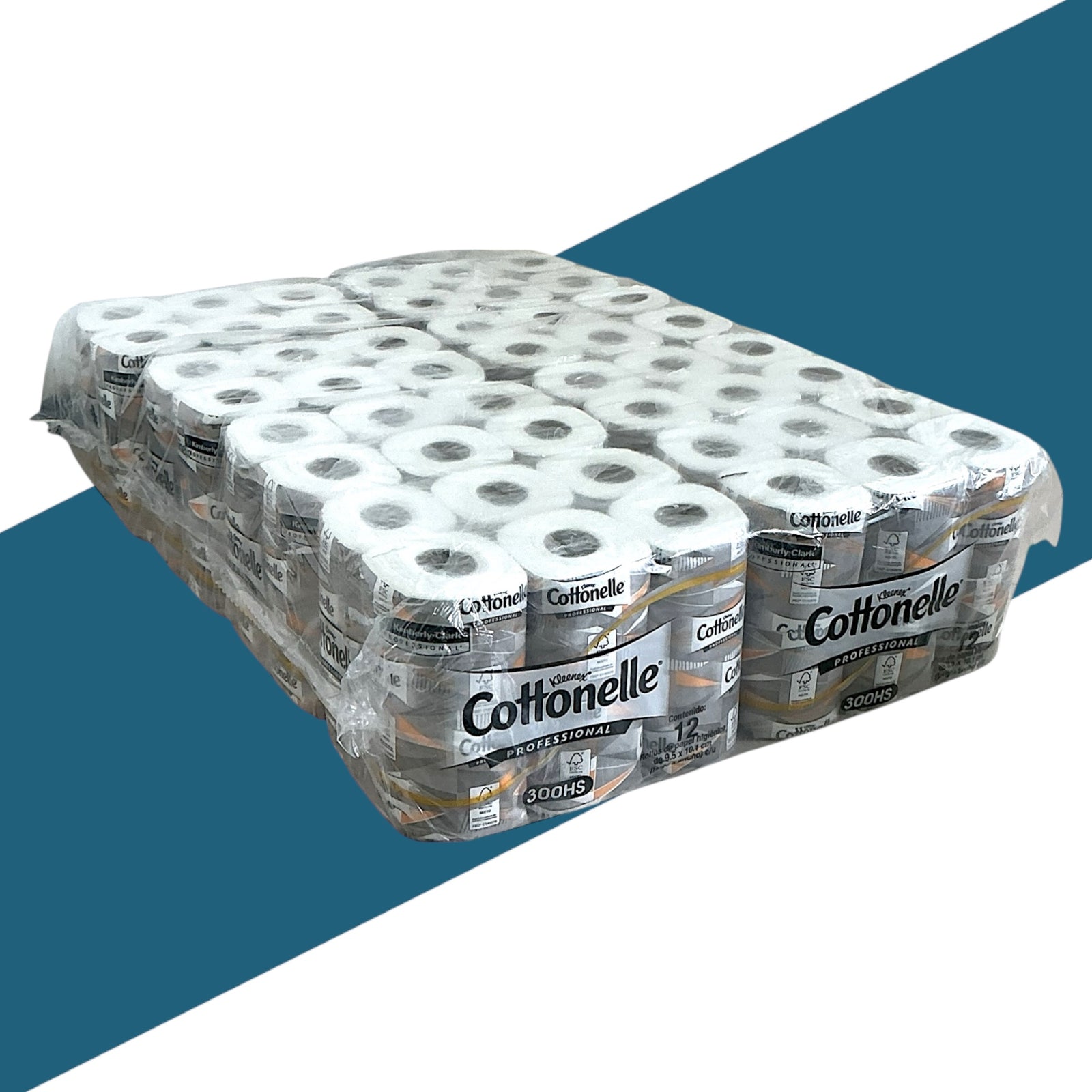 Colchón con 96 Rollos de Papel Higiénico Kleenex Cottonelle Professional– 300 Hojas por Rollo - Farvisan