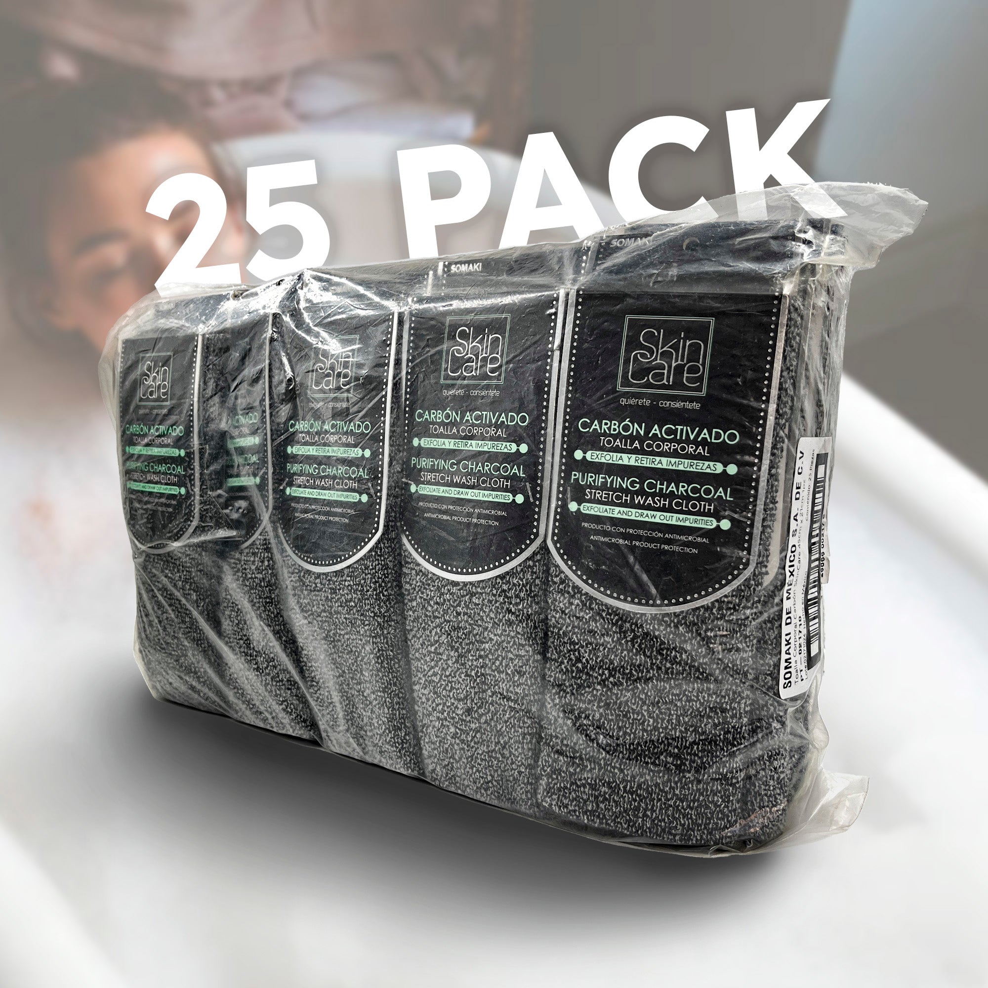 Toalla Exfoliante Corporal con Carbón Activado Somaki – Bolsa con 25 piezas - Farvisan