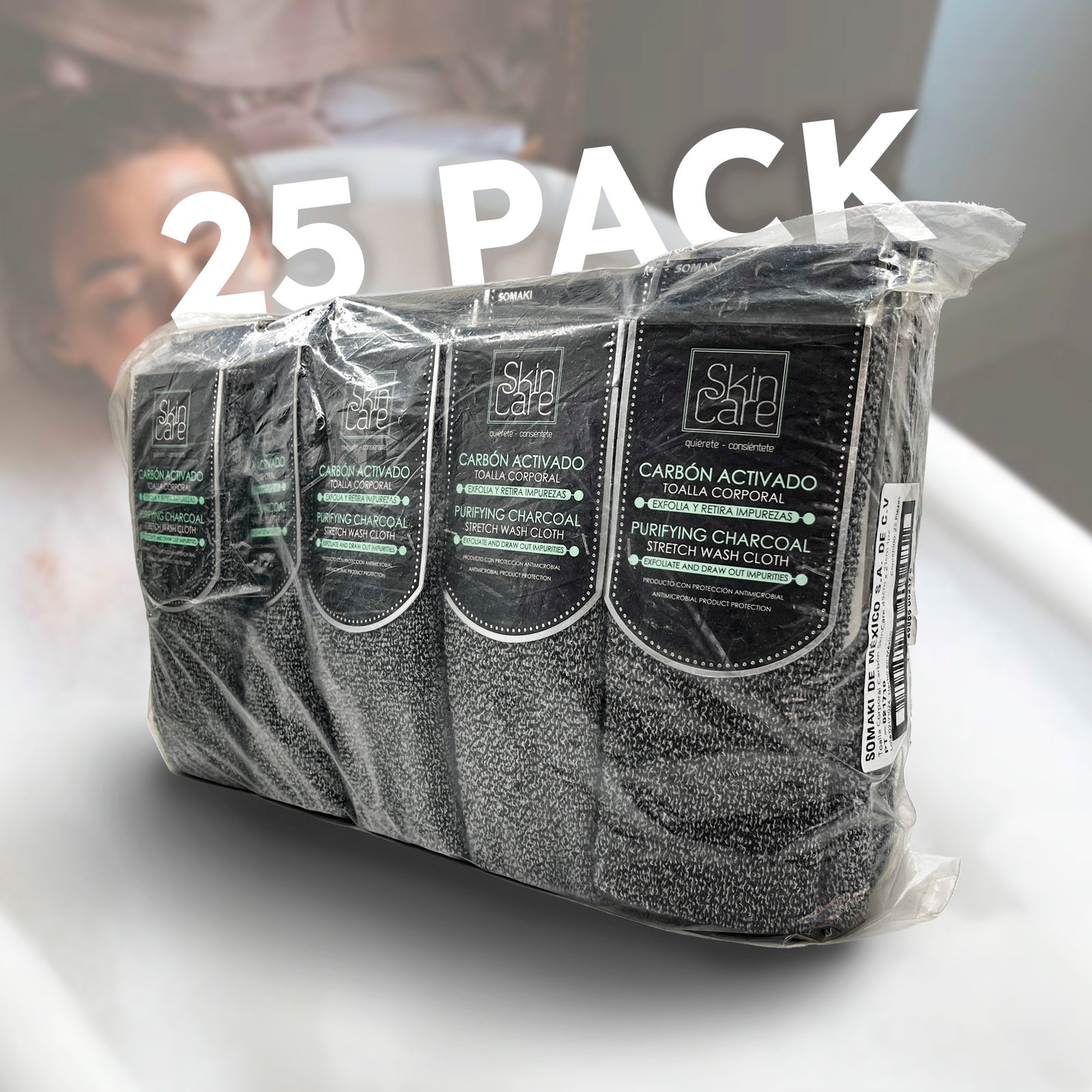 Toalla Exfoliante Corporal con Carbón Activado Somaki – Bolsa con 25 piezas - Farvisan