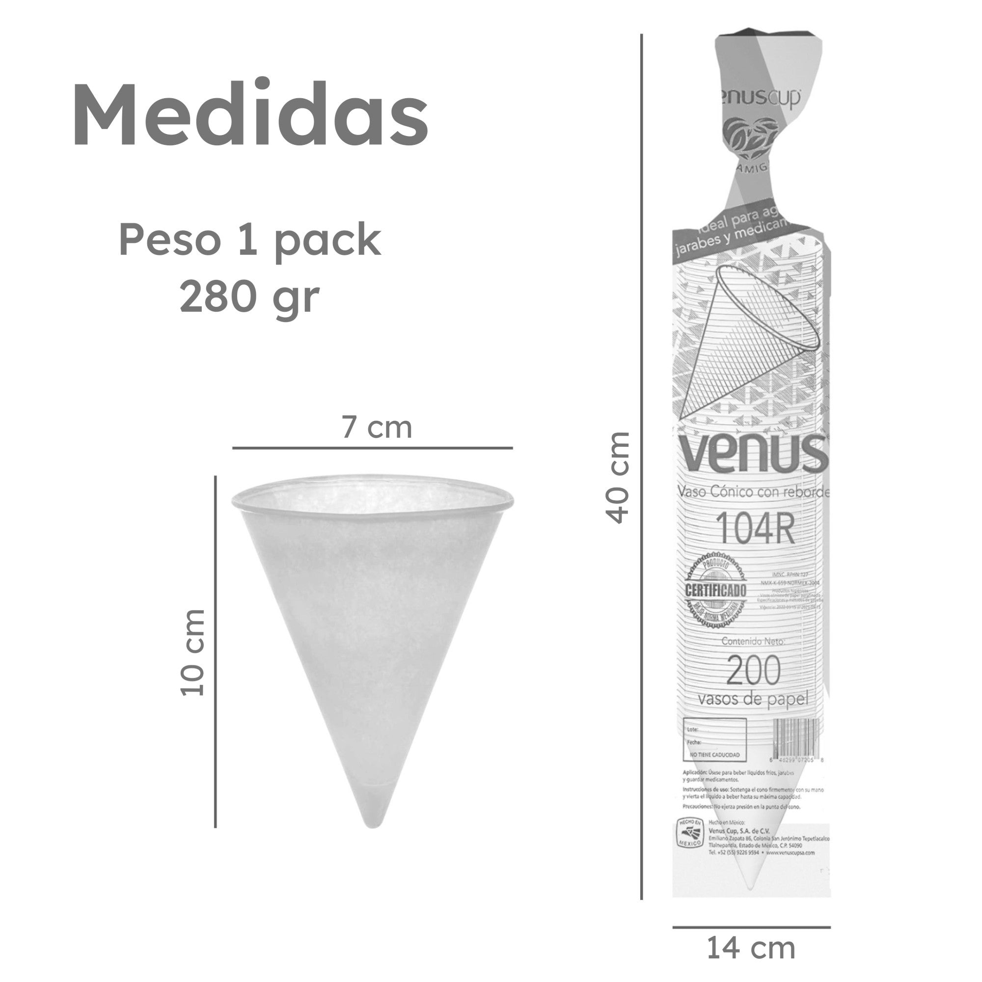 5000 Vasos Cono Venus 104R de Papel con Reborde - Farvisan