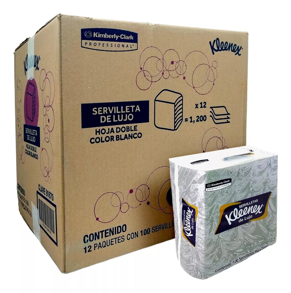 Caja con 12 Paquetes de Servilletas Kleenex Lujo 100 Hojas Dobles - Farvisan - Default Title