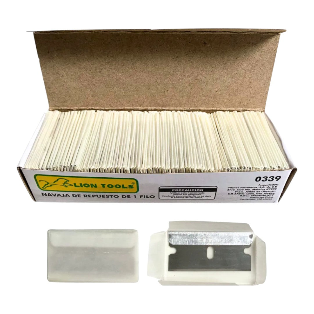 Navajas de Repuesto de 1 Filo Lion Tools Modelo 0339 – Caja Master con 50 Paquetes de 100 Unidades - Farvisan