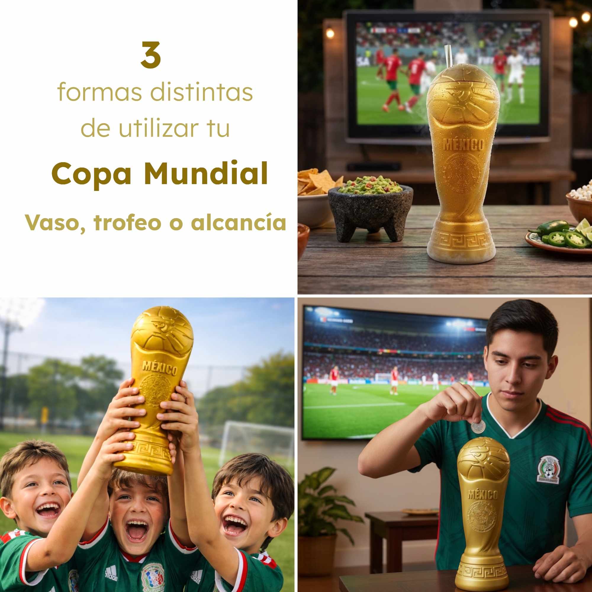 66 Pzs Vaso Alcancía Copa Mundial 1 Litro Dorado - Farvisan